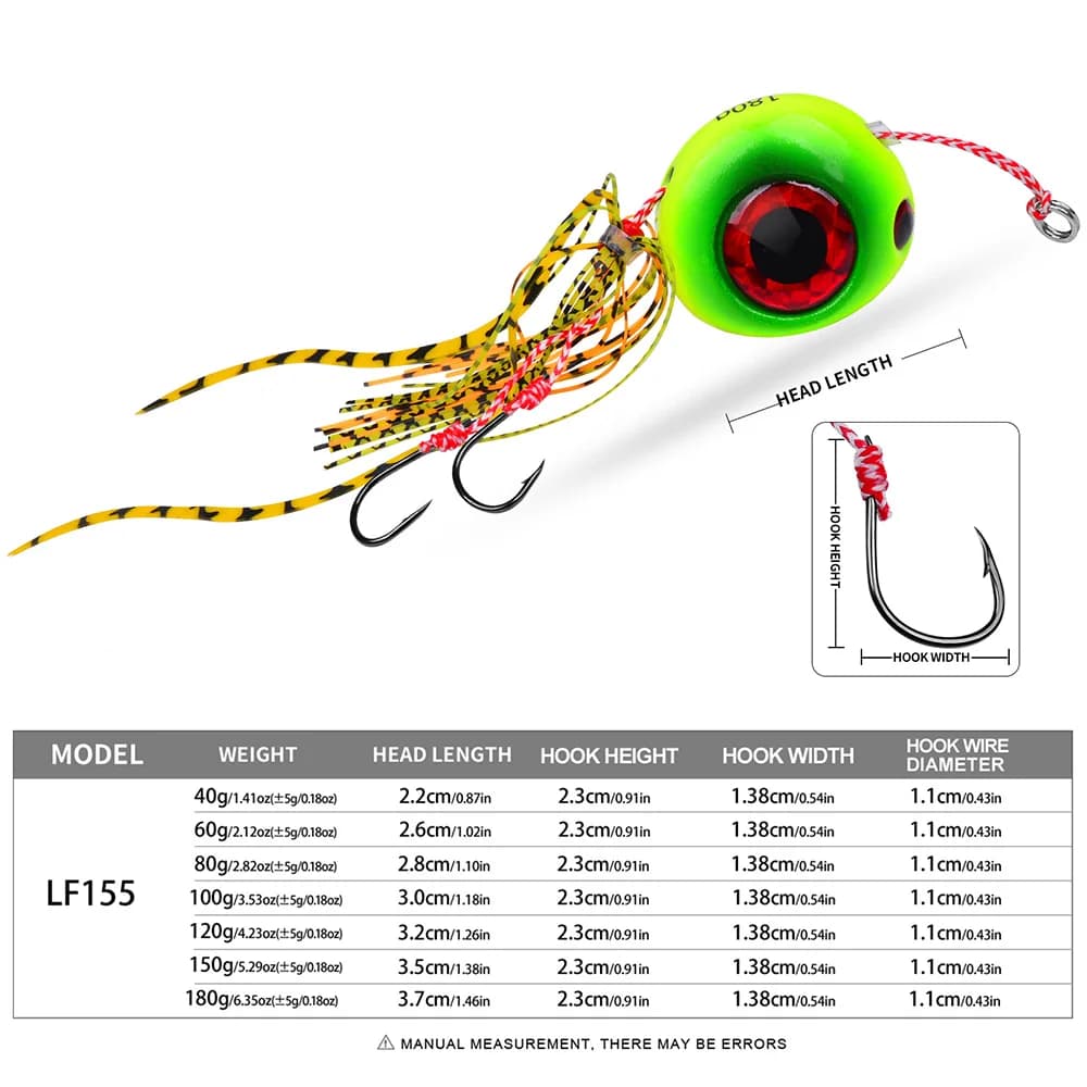 Leurres de pêche métalliques luminescents PROBEROS 40g à 180g pour la pêche en mer profonde
