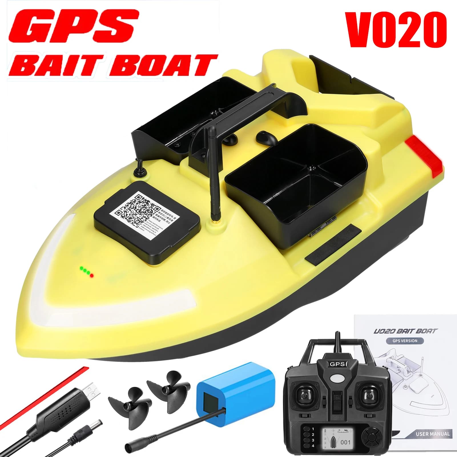 Bateau amorceur LIXADA V020 GPS télécommandé 500m double moteur sondeur 2KG chargement