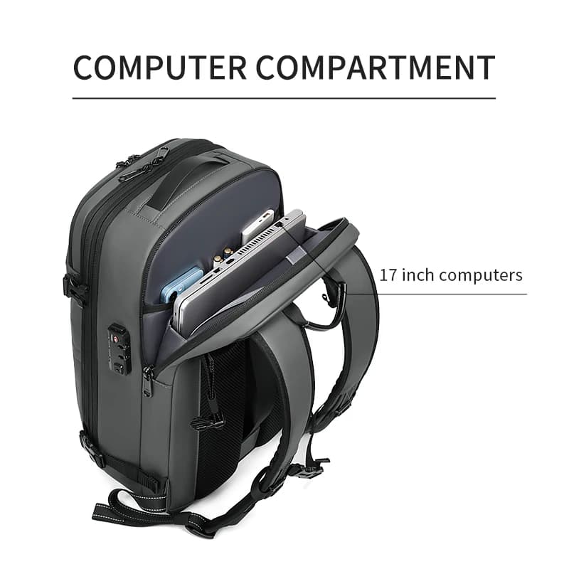 Sac à dos voyage homme compression 17 pouces pêche - Sac professionnel grande capacité étanche ordinateur