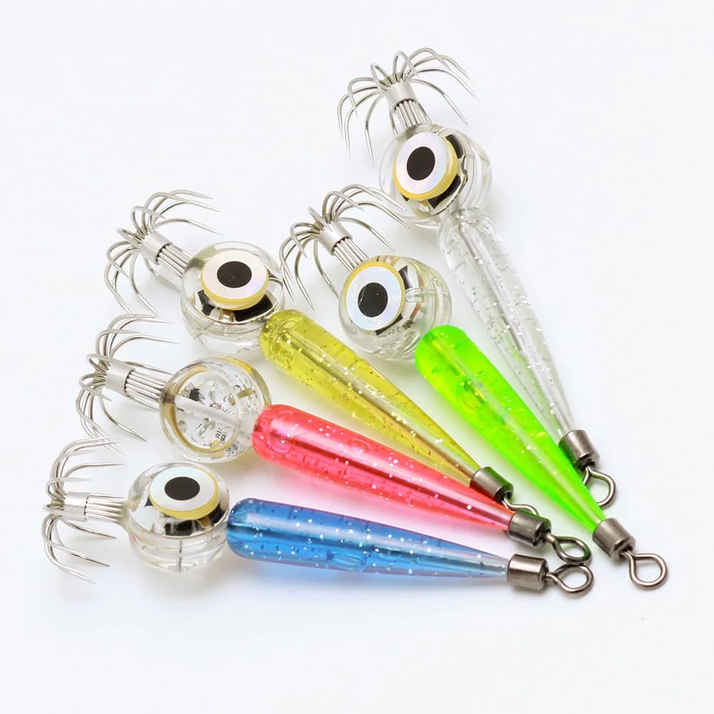 Hameçon calmar lumineux LED avec accessoires parapluie pour pêche mer octopus flash sous-marin
