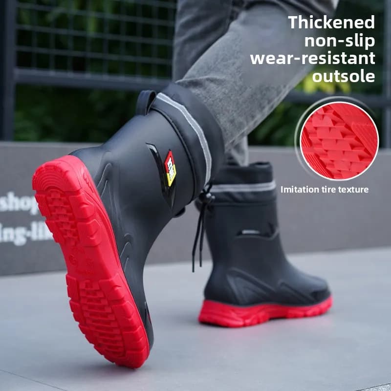 Bottes de pluie homme doublées polaire lacets imperméables antidérapantes chaudes cuisine