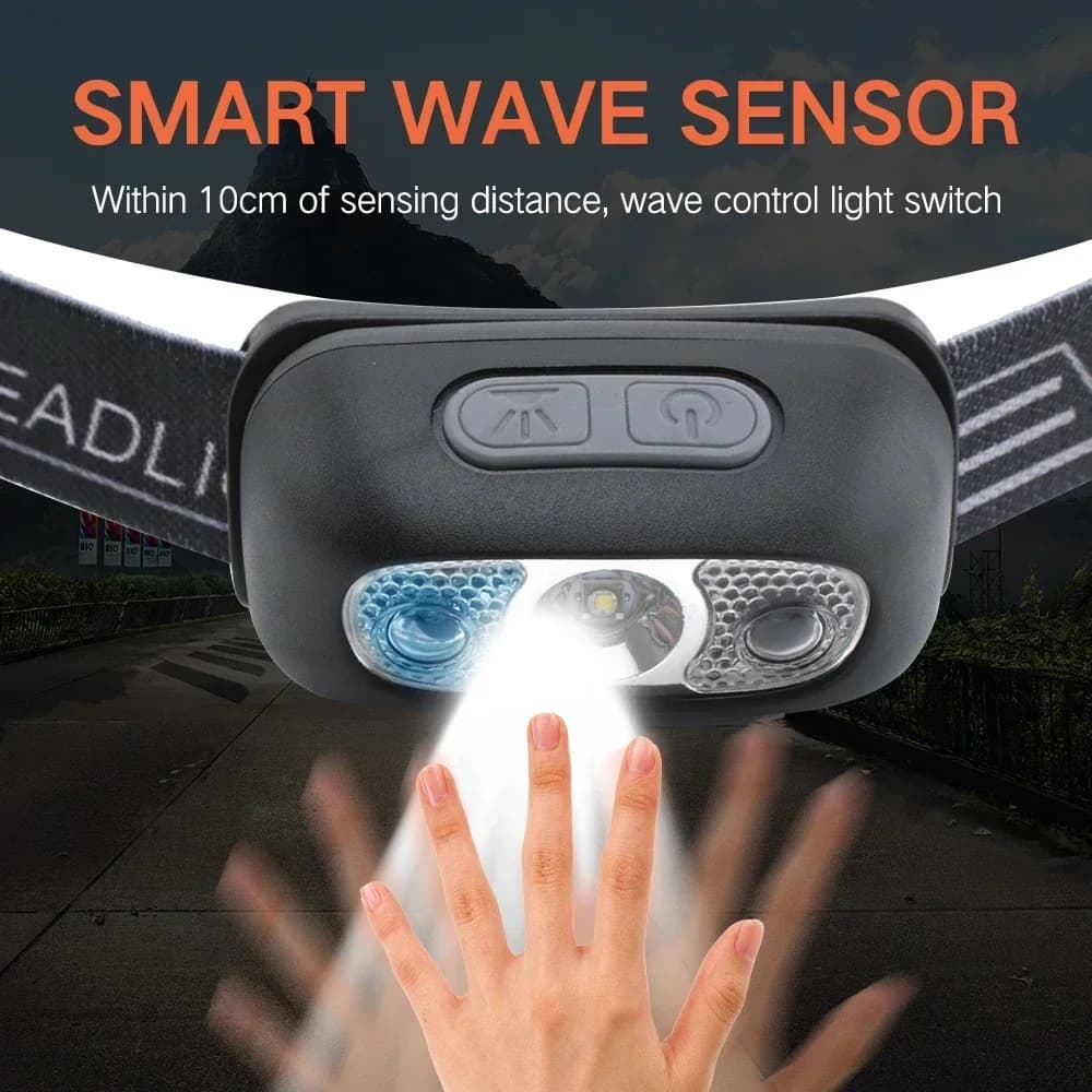Lampe frontale LED mini rechargeable USB pêche nocturne détection vague camping lampe de pêche
