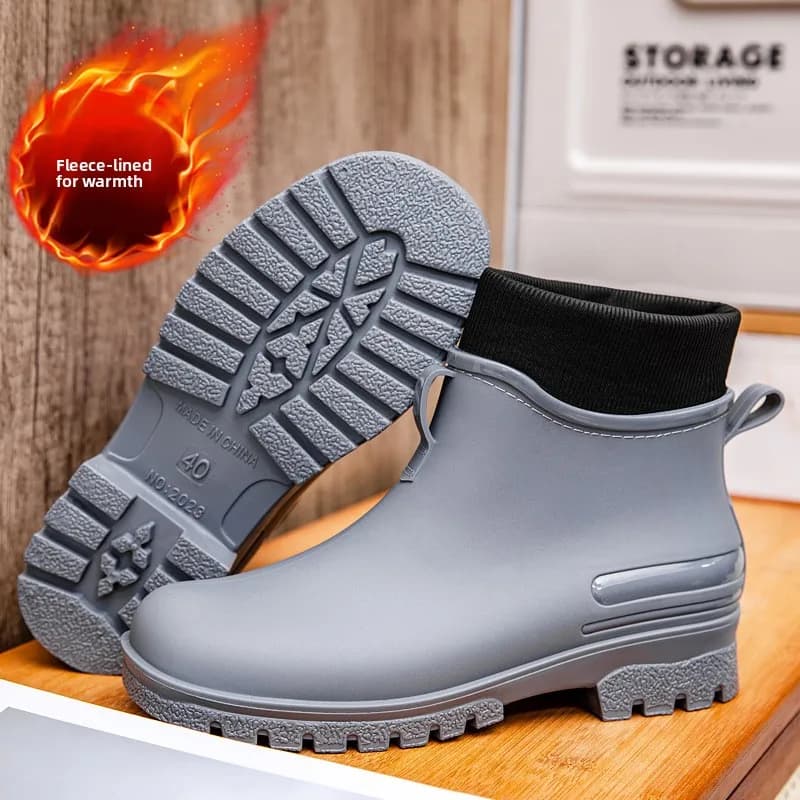 Bottes pluie mi-hautes anti-dérapantes pêche - Chaussures PVC doublées chaudes hiver polyvalentes assortiment
