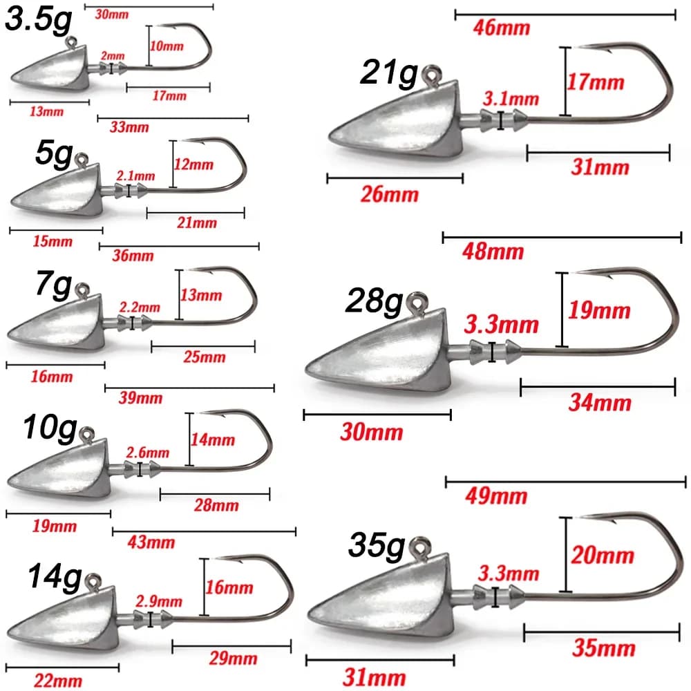 5 têtes plombées métal 3.5g à 35g - Hameçons sharp pour Texas Rig et leurres souples