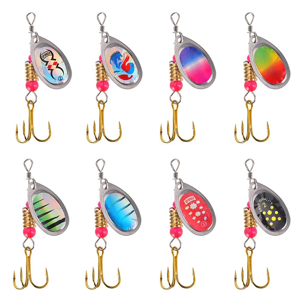 Leurre spinner métal 16 pièces pour brochet truite et perche, avec sac de pêche inclus