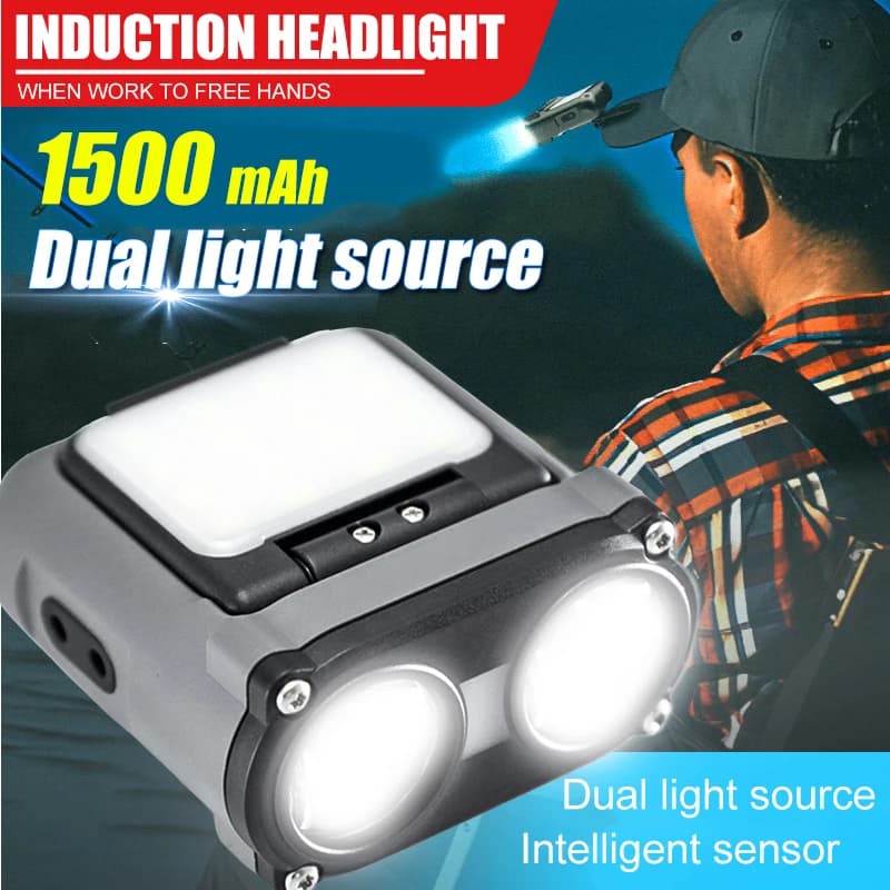 Lampe frontale hibou rotative rechargeable Type-C pour pêche, chasse et vélo avec éclairage LED puissant
