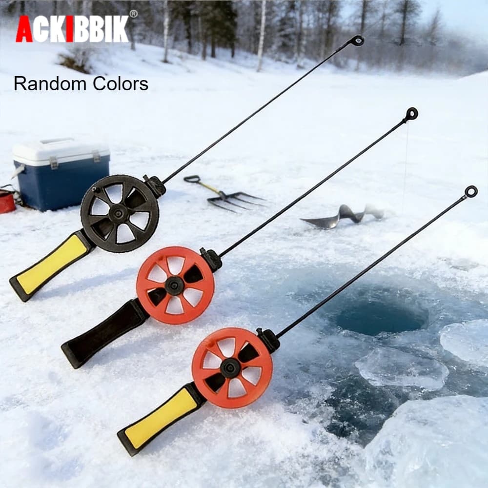Canne à pêche mini Ackibbik avec moulinet pour glace aléatoire couleurs accessoires hiver extérieur