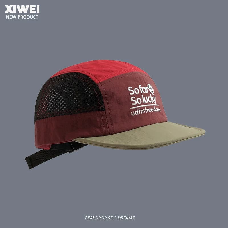 Casquette 5 panneaux coloris été broderie séchage rapide pêche sport mesh respirable unisexe