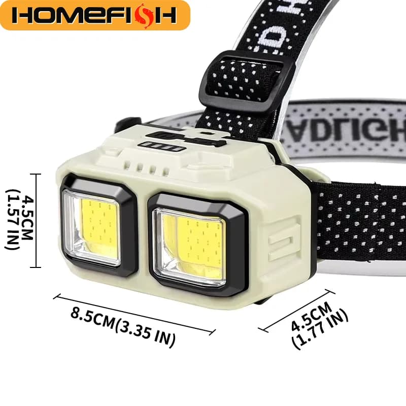 Lampe frontale COB HOMEFISH rechargeable USB pêche extérieure - Éclairage puissant camping