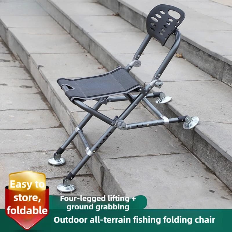 Chaise de pêche tout-terrain pliable multifonction réglable en hauteur plateforme portable