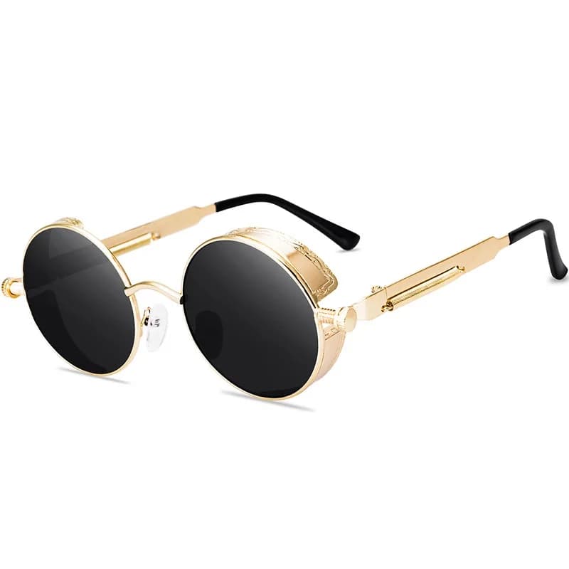 Lunettes de soleil steampunk vintage pour pêcheur protection UV400 cadre métal rond homme et femme