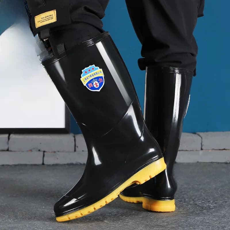 Bottes de pluie mi-mollet épaissies pour hommes - Semelle tendon de bœuf anti-dérapante