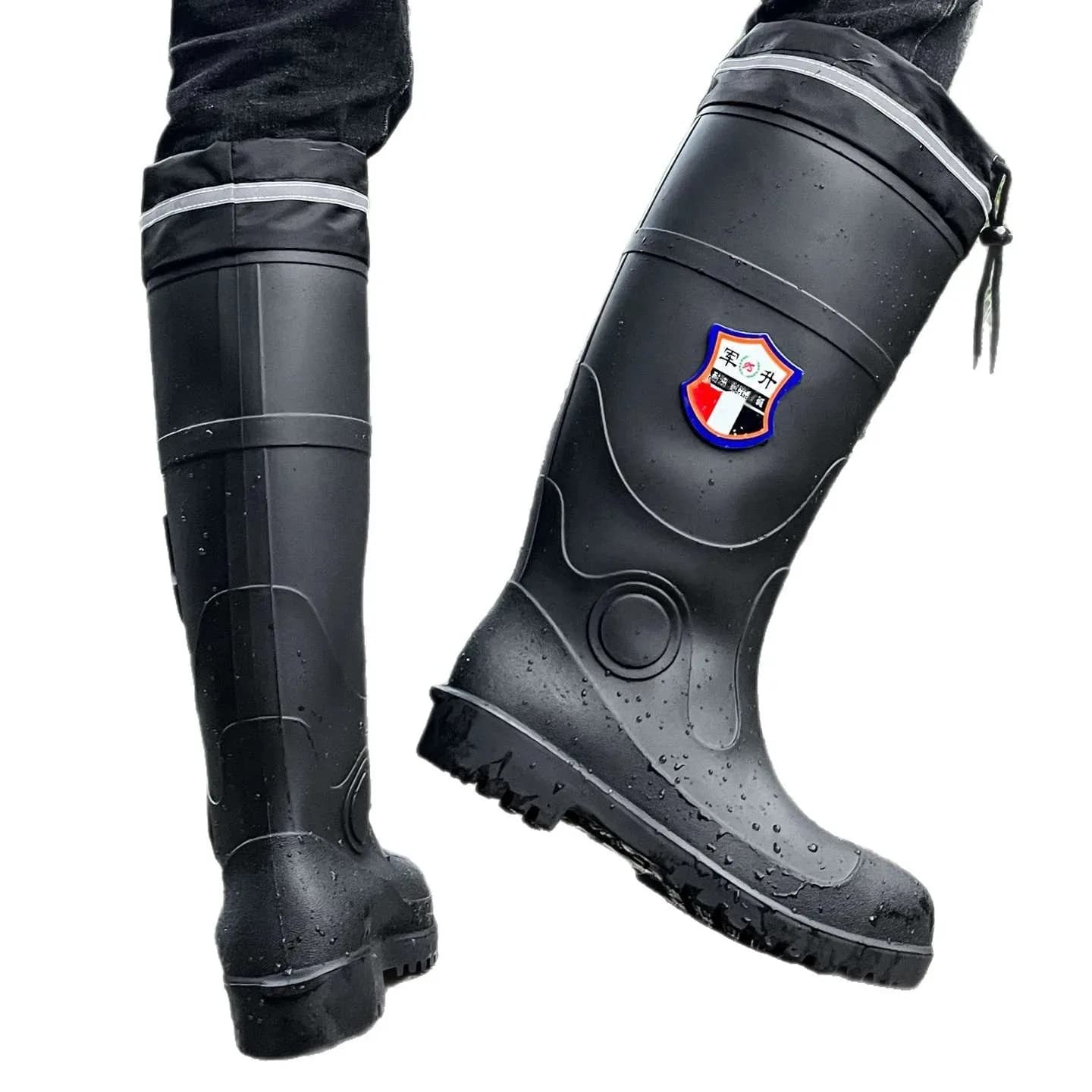 Bottes de sécurité homme noires à embout acier imperméables anti-perforation réfléchissantes