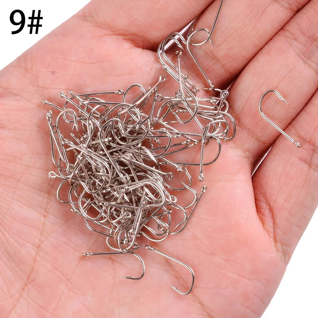 100 hameçons de pêche mer extra longs en acier inoxydable blanc avec œillet pour boîte de pêche