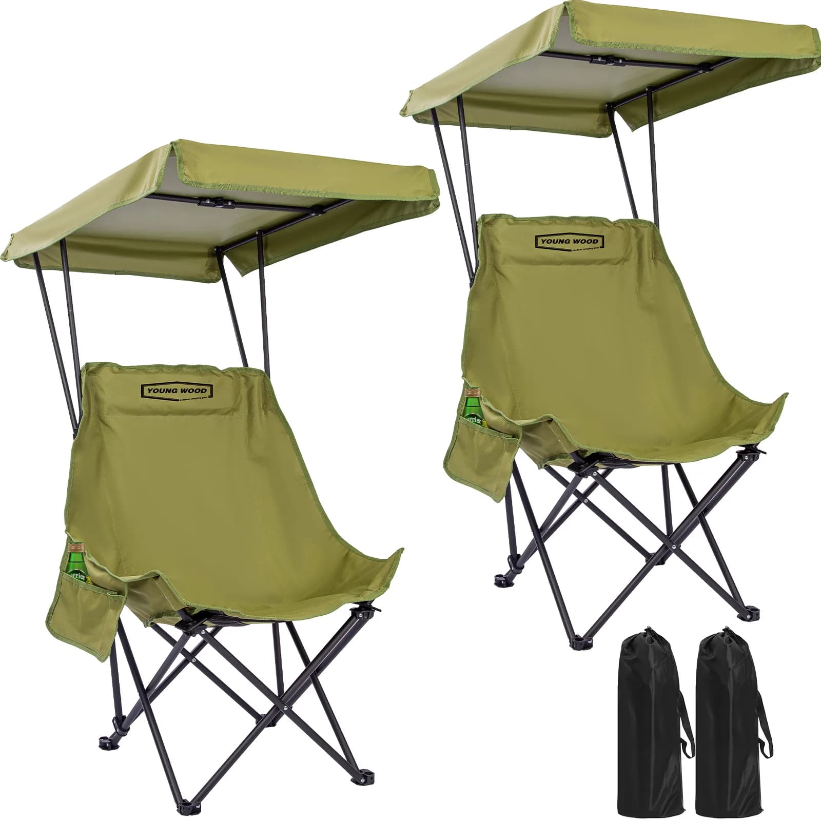 Chaise pliante pêche avec ombrière YOUNG WOOD - Siège large avec protection solaire plage