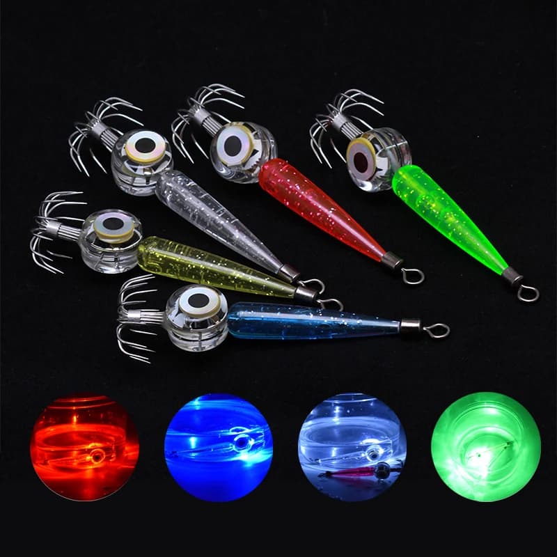 Hameçon calmar lumineux LED avec accessoires parapluie pour pêche mer octopus flash sous-marin