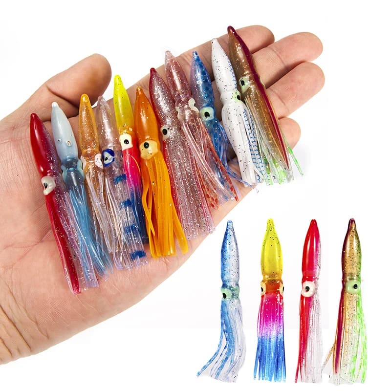 10 leurres souples pieuvre 8cm pour la pêche au thon et voilier, appâts artificiels en lot de 10