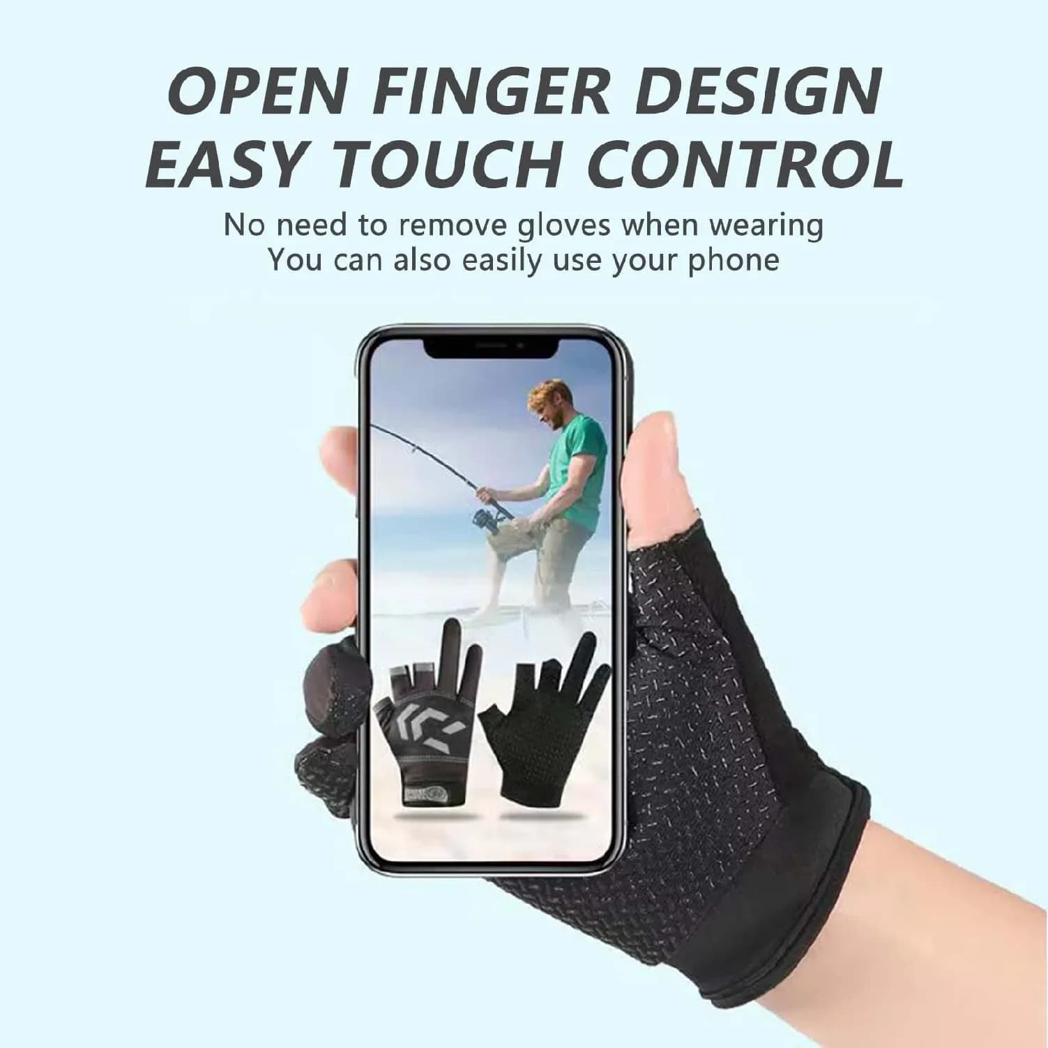 Gants pêche 3 doigts été homme - protection solaire anti-dérapage cyclisme conduite respirant
