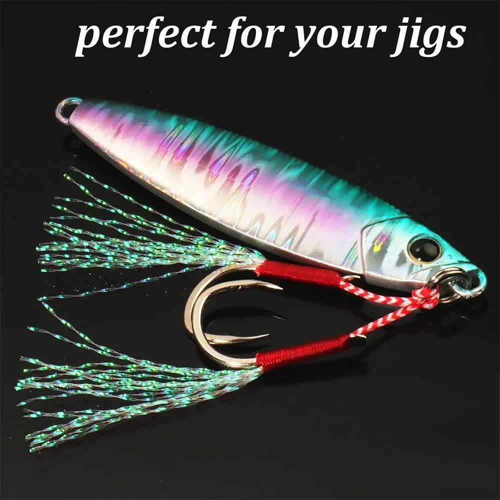 Hameçons assist plumes acier carbone angle ardillon 10 pièces pour slow jigging mer - accessoires