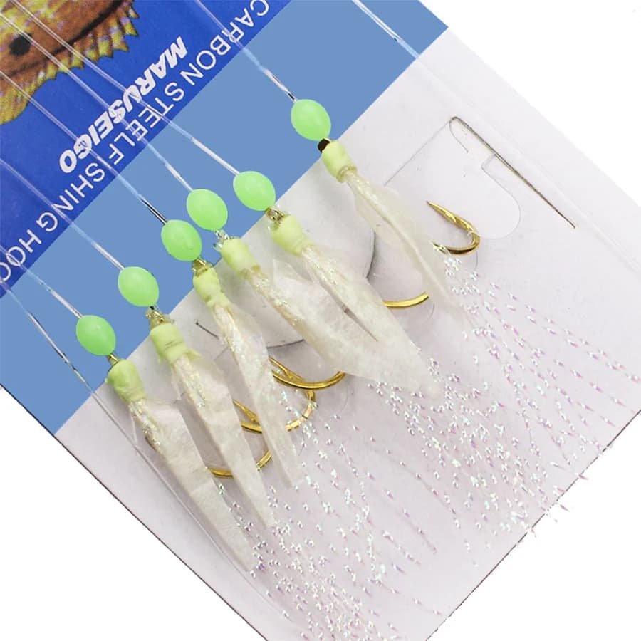 Lot de 5 packs leurres de pêche Sabiki avec hameçons 8# pour poissons de mer et eau douce