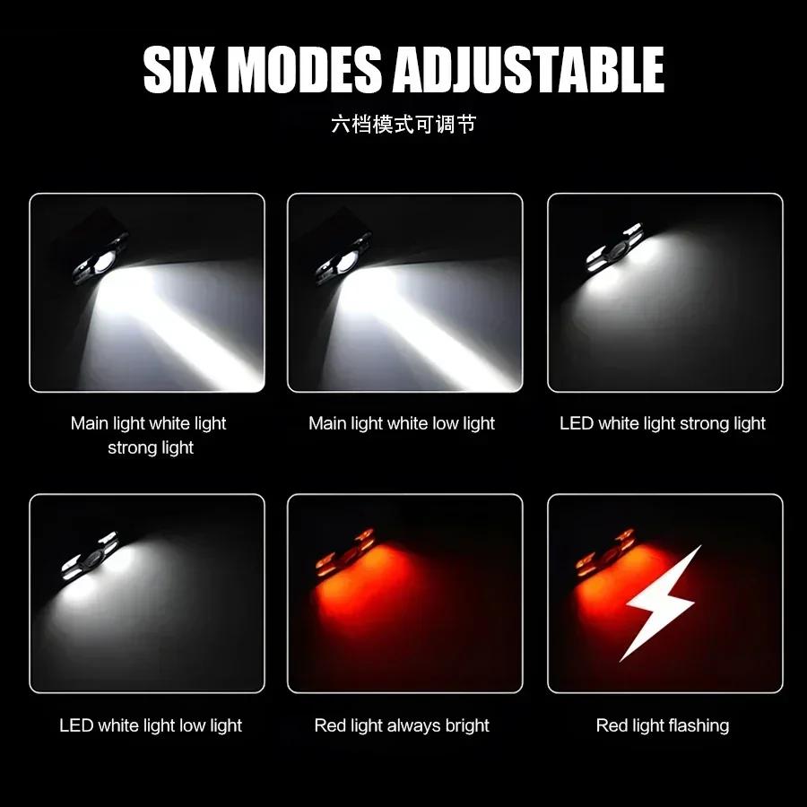 Lampe frontale LED rechargeable USB pour pêche nocturne - 6 modes d'éclairage étanche et portable