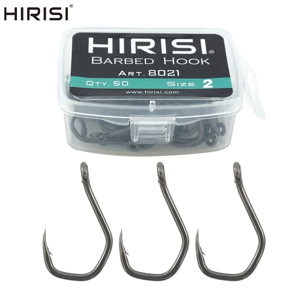 Hameçons de pêche Hirisi 50 pièces acier inoxydable carbone haute résistance avec œil et barbillon