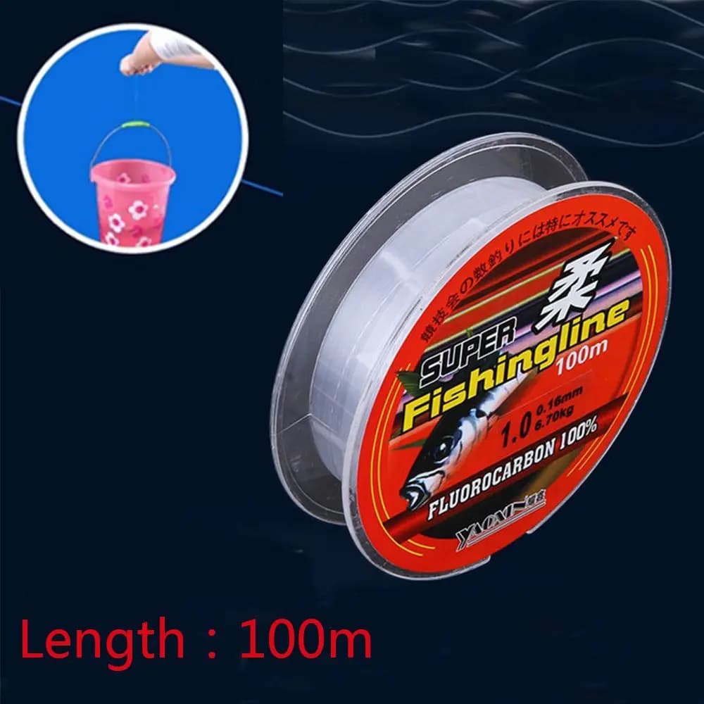 Ligne de pêche fluorocarbone 100M ultra résistante, diamètres 0.8 à 8.0 pour tous types de pêche