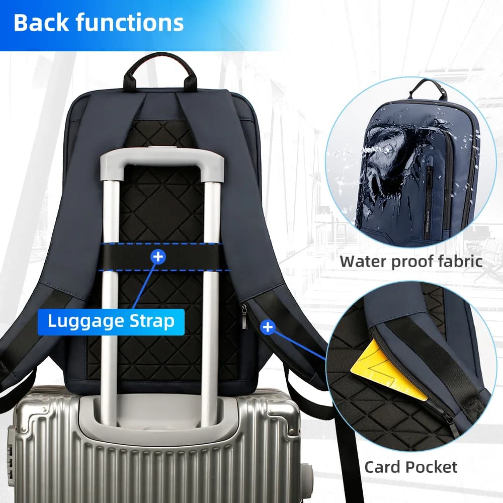 Sac à dos HK mince homme 15,6 pouces étanche - Business voyage travail USB charge minimaliste casual
