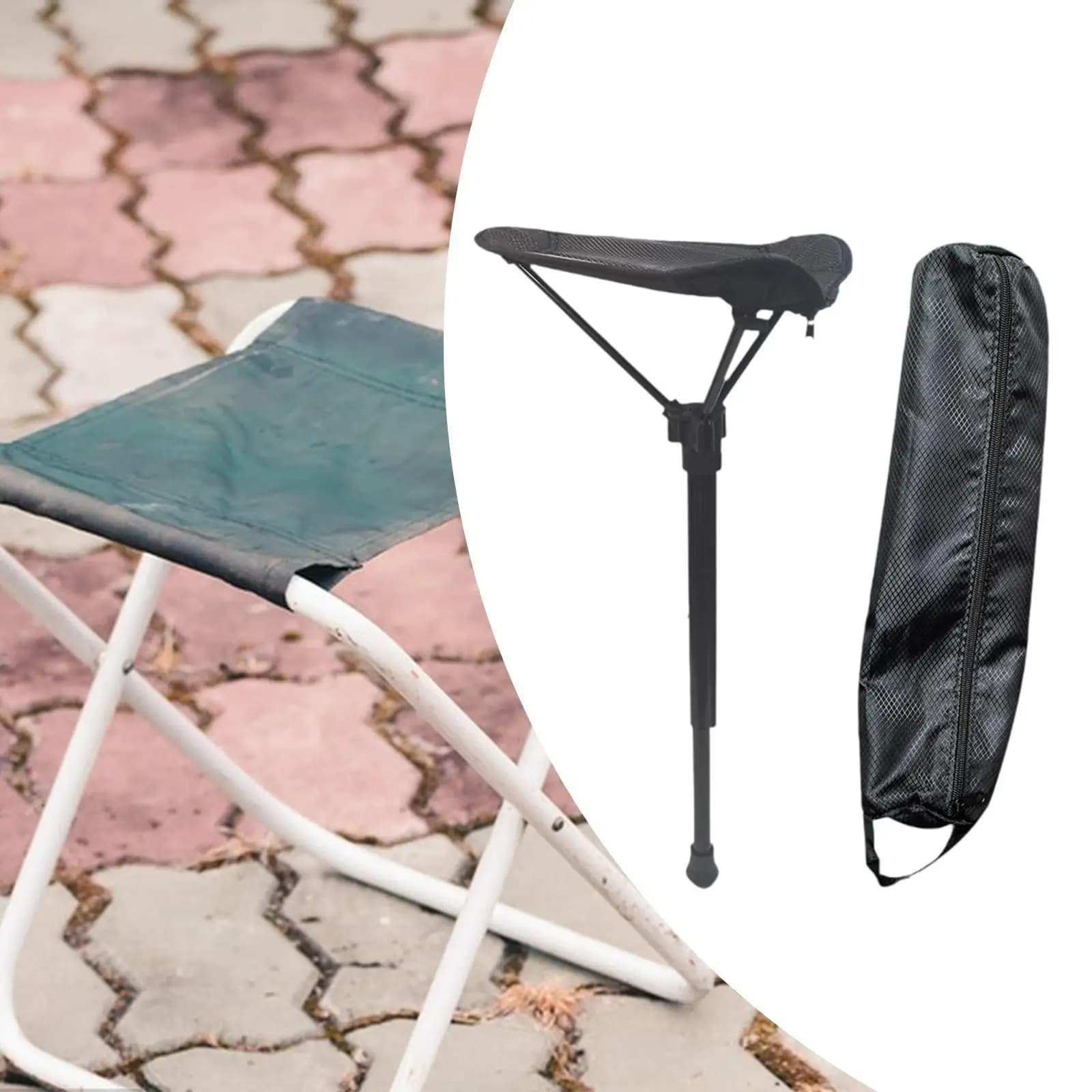 Tabouret pêche monopode 4 hauteurs réglables pliable compact avec pochette