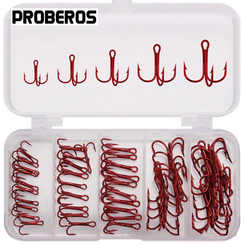 Kit 50 hameçons triples pêche carbone aiguisés - pour leurres appâts eau douce et mer