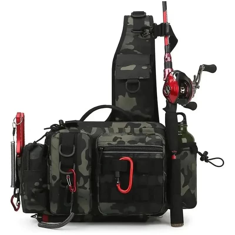 Nouveau sac pêche grande capacité avec boîte à appâts - sac bandoulière/ceinture 3 en 1 pour cannes