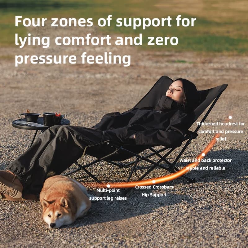 Chaise de pêche relax inclinable avec coussin coton - Siège de repos portable avec rangement