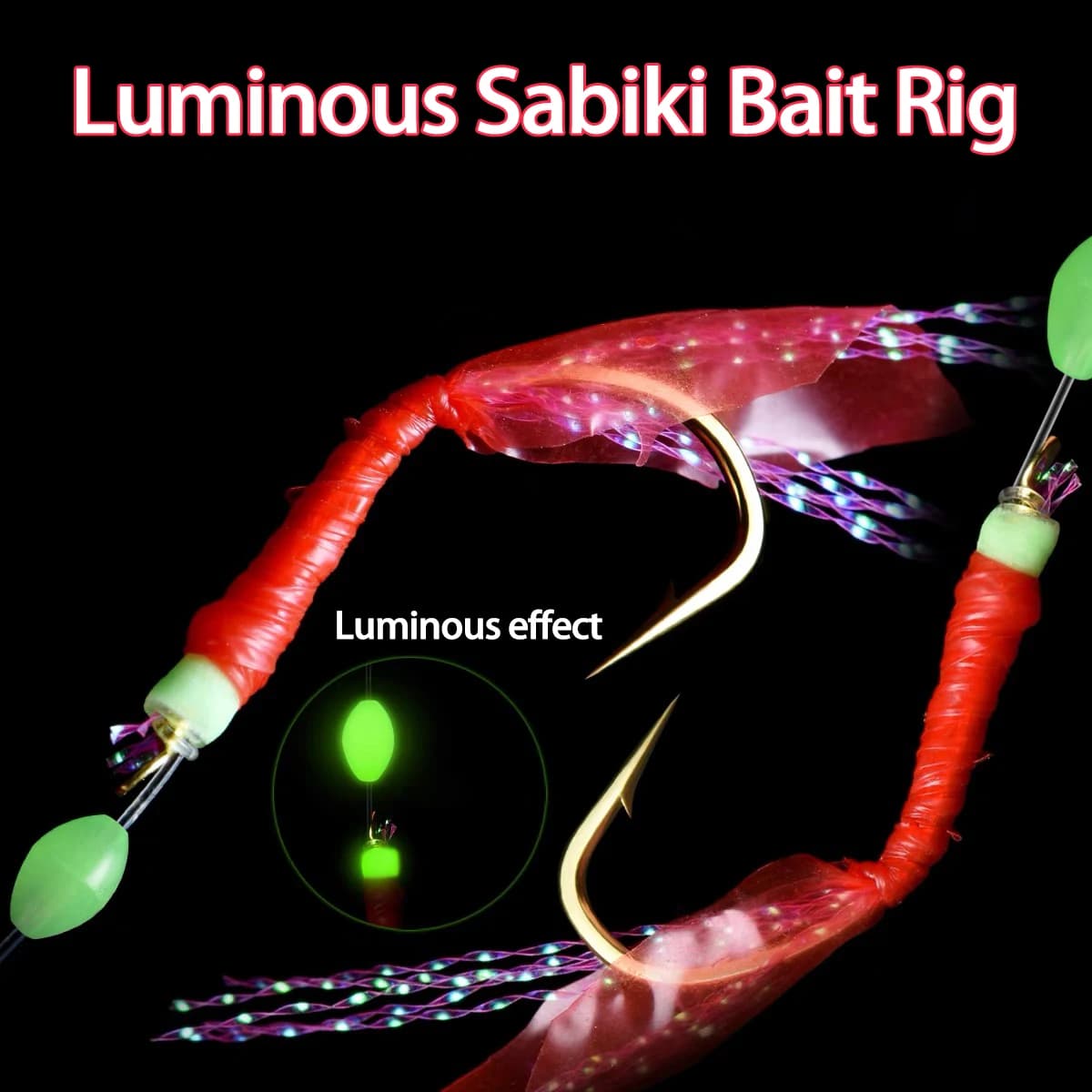 8 packs de montages sabiki taille 4-18 avec perles lumineuses pour pêche nocturne au maquereau