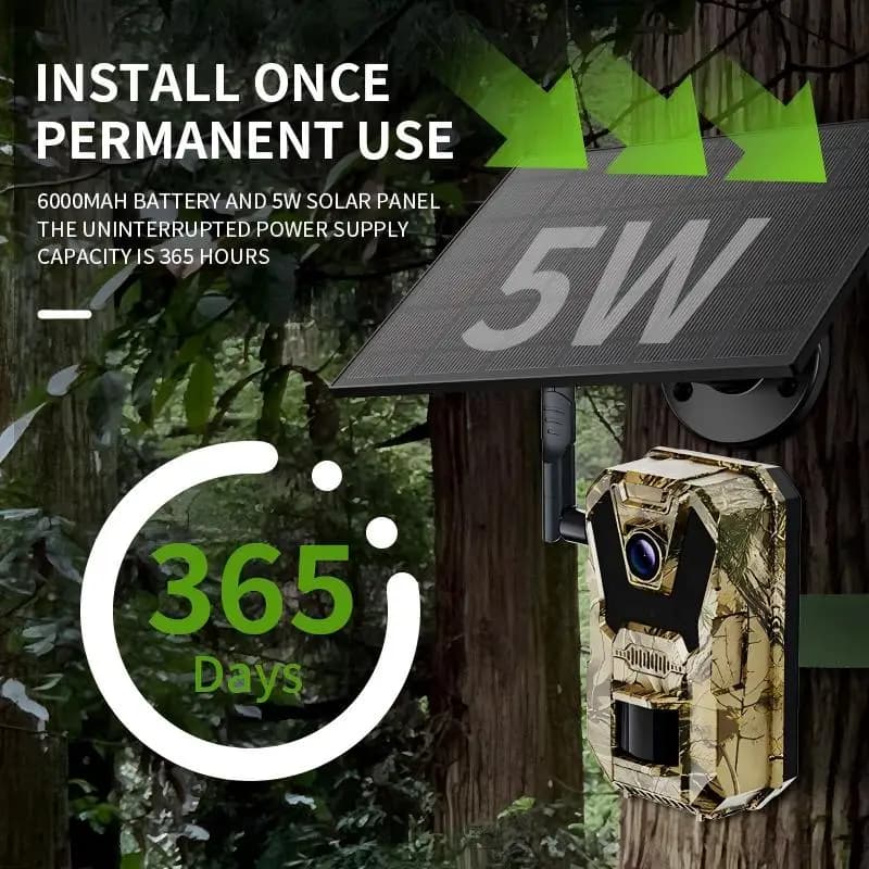 Nouvelle caméra de chasse 4G panneau solaire 4K application vision temps réel détection PIR 940nm animaux