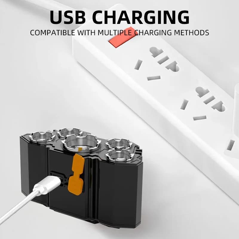 Lampe frontale rechargeable 5 LED pêche camping - Batterie intégrée lumière puissante étanche