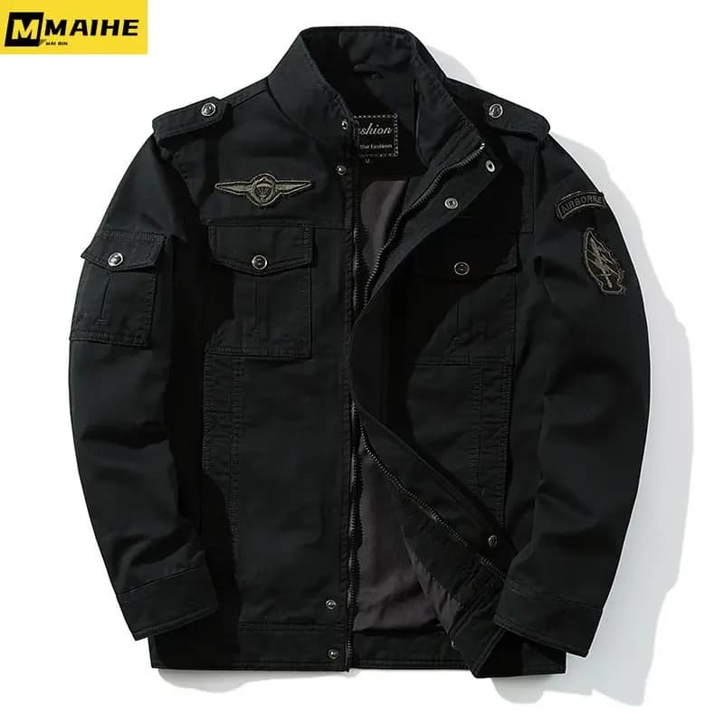 Veste de travail grande taille homme 2024 - Manteau coton lavé vintage - Veste tactique pêche épaulettes