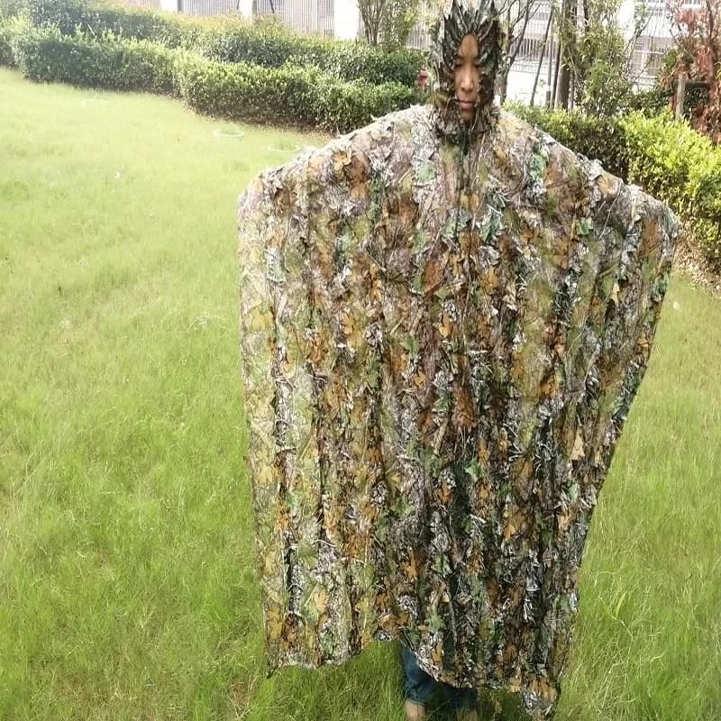 Poncho camouflage ghillie 3D complet pour chasse discrète pêche et jeux CS en extérieur