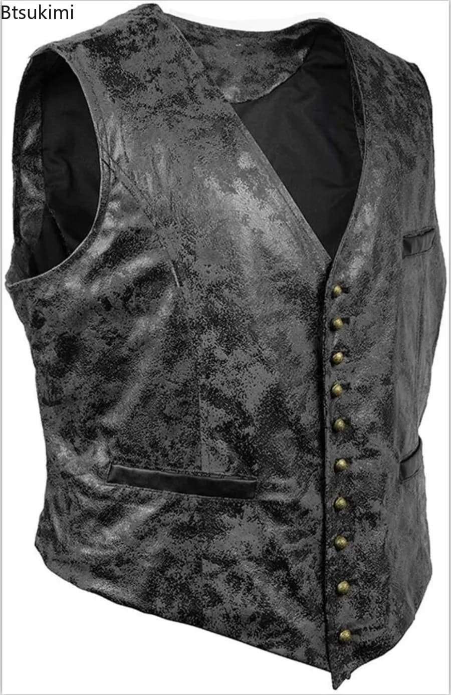 Gilet steampunk slim homme - Veste sans manches cuir faux boutons rivets cowboy costume cosplay