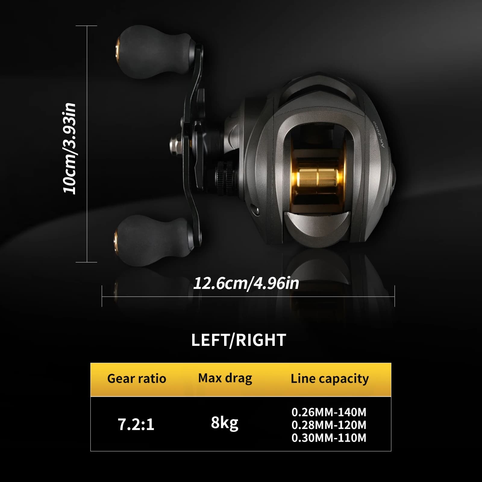 Moulinet baitcasting Rooblinos AK ratio 7.2:1 2+1 roulements 18LB drag pour pêche eau douce et mer