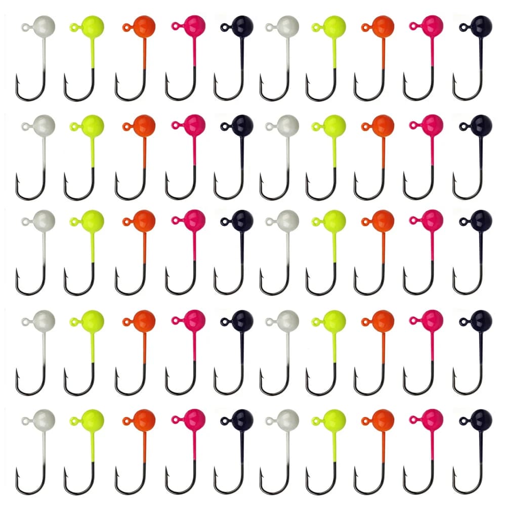 Set 50 hameçons jig tête plombée 0.4g à 2g barbelés tranchants pour leurres souples équipement pêche
