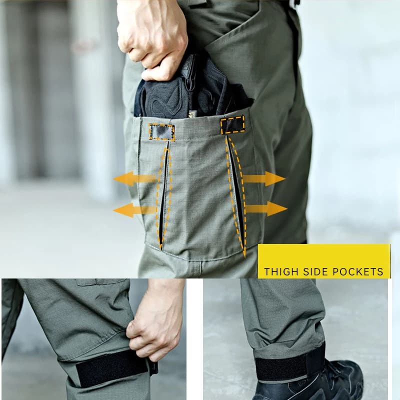 Pantalon cargo tactique imperméable pour pêche - Randonnée pêche résistant multi-poches