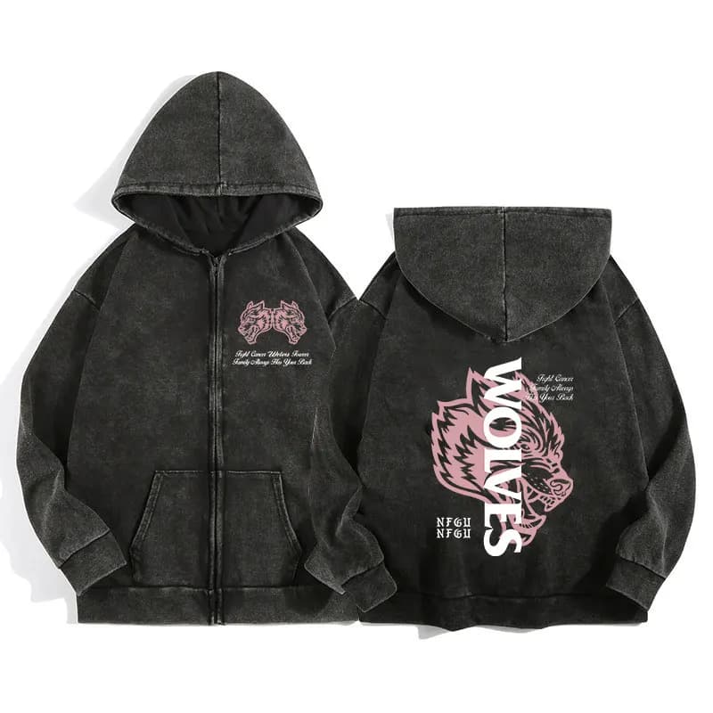 Sweat à capuche zip Darc Wolves Sport pour pêcheurs - Style gothique manga harajuku homme femme