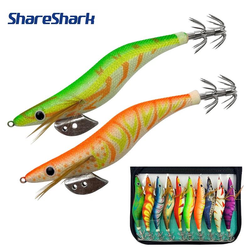 Leurre dur pêche crevettes lumineux 10 pièces - Appât wobbleur calmar pieuvre yeux 3D avec sac de transport