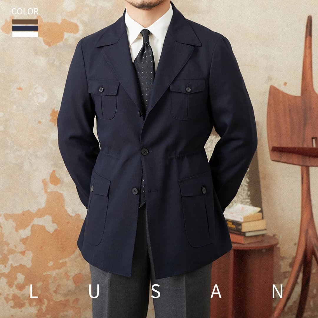 Veste de chasse vintage col costume - Blend lin pour pêche élégante et occasions spéciales