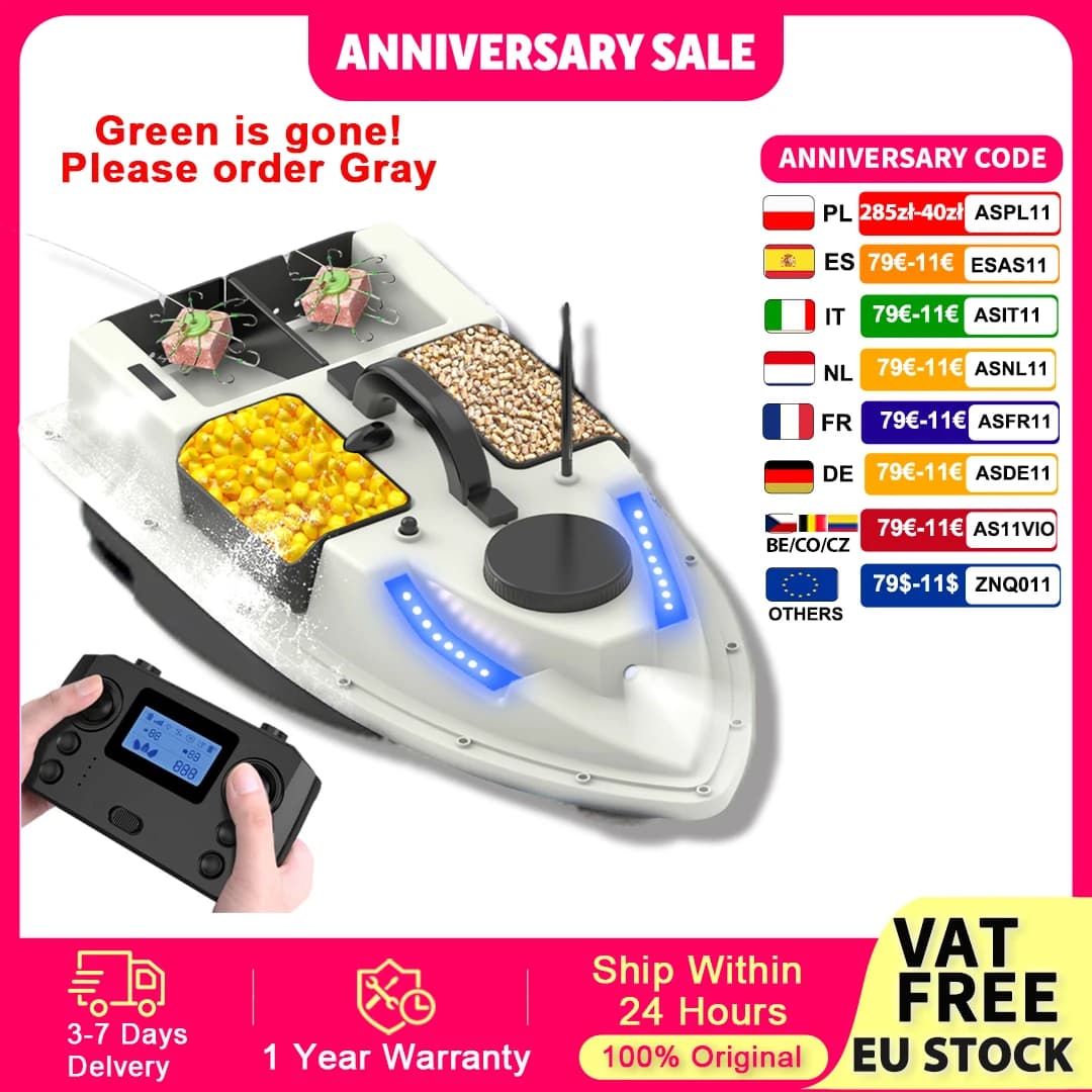 LOKEEVAN D19 Remote Controlled Bait Boat with GPS,600M RC Night Boat LED Fishing
