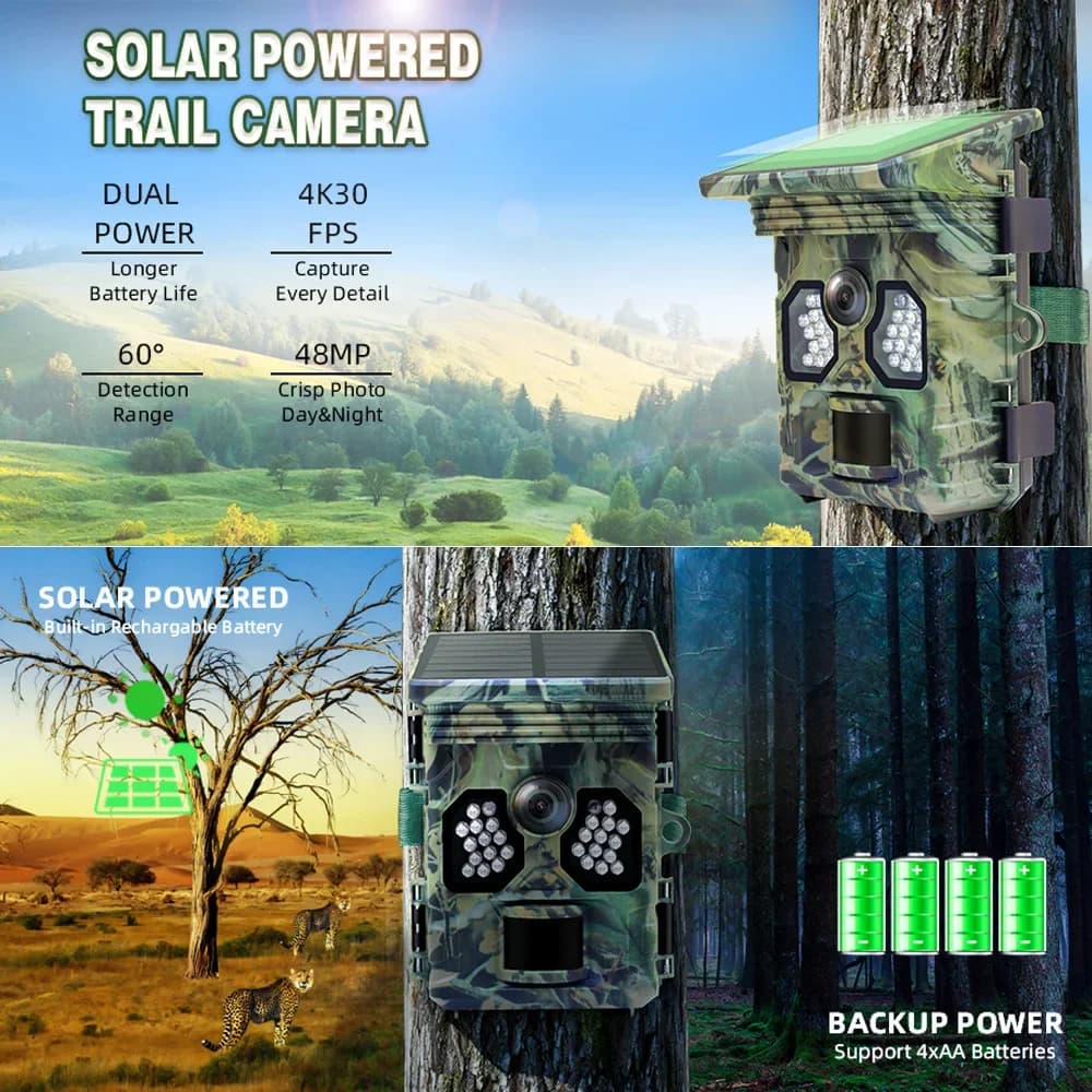 Caméra chasse numérique solaire 4K étanche IP66 - Phototrappage moderne avec détection mouvement intelligente