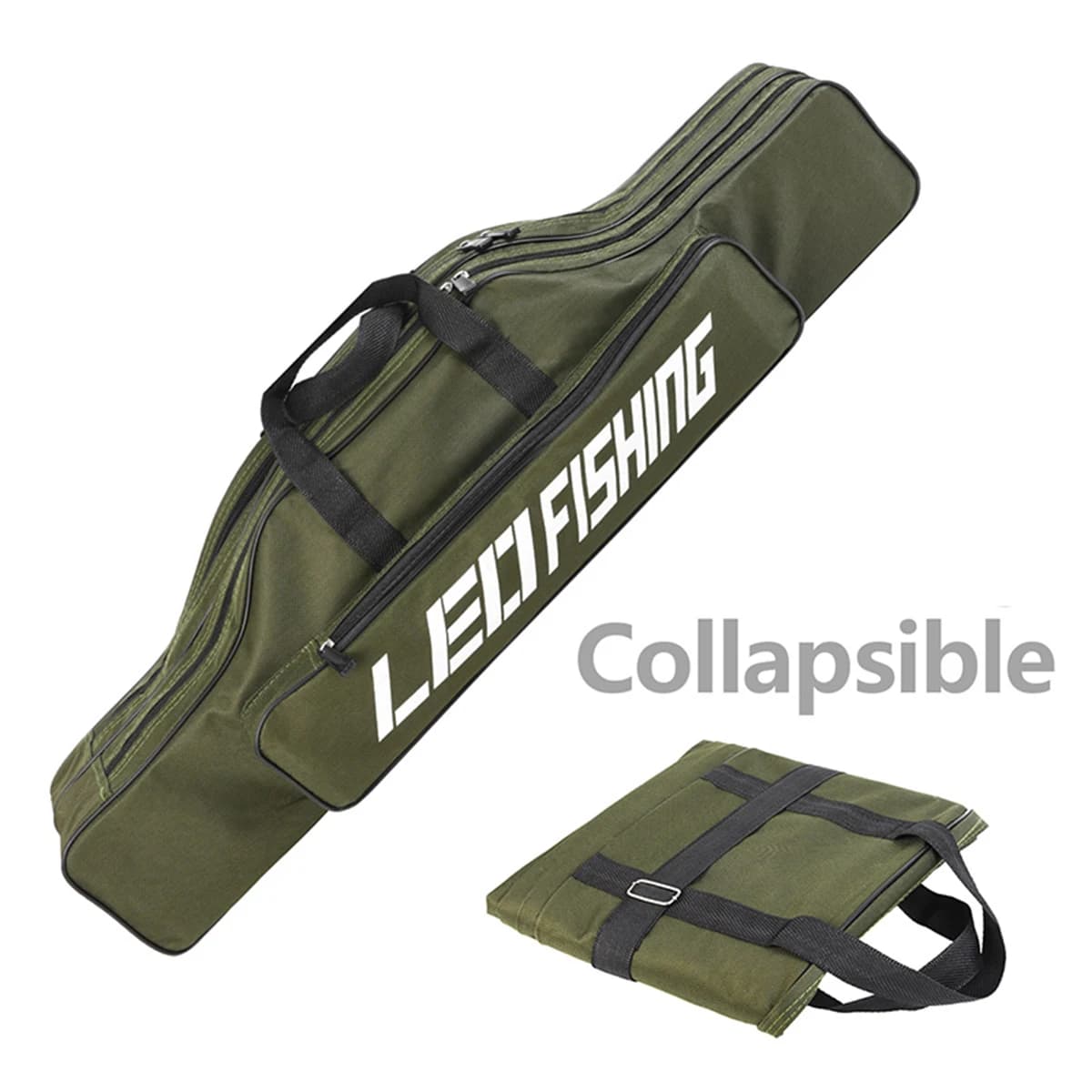 Sac pêche mer double couche 80cm ventru pliable - Rangement cannes matériel - Poche grande capacité