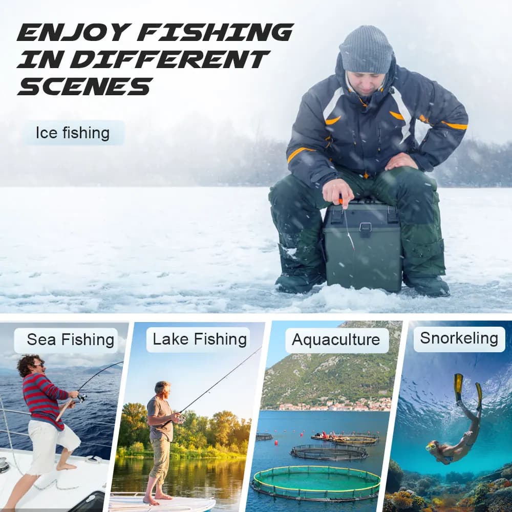Détecteur de poissons hiver avec caméra sous-marine 7 pouces HD - Écran 1280x720 carte 16G pour pêche mer/glace/bateau