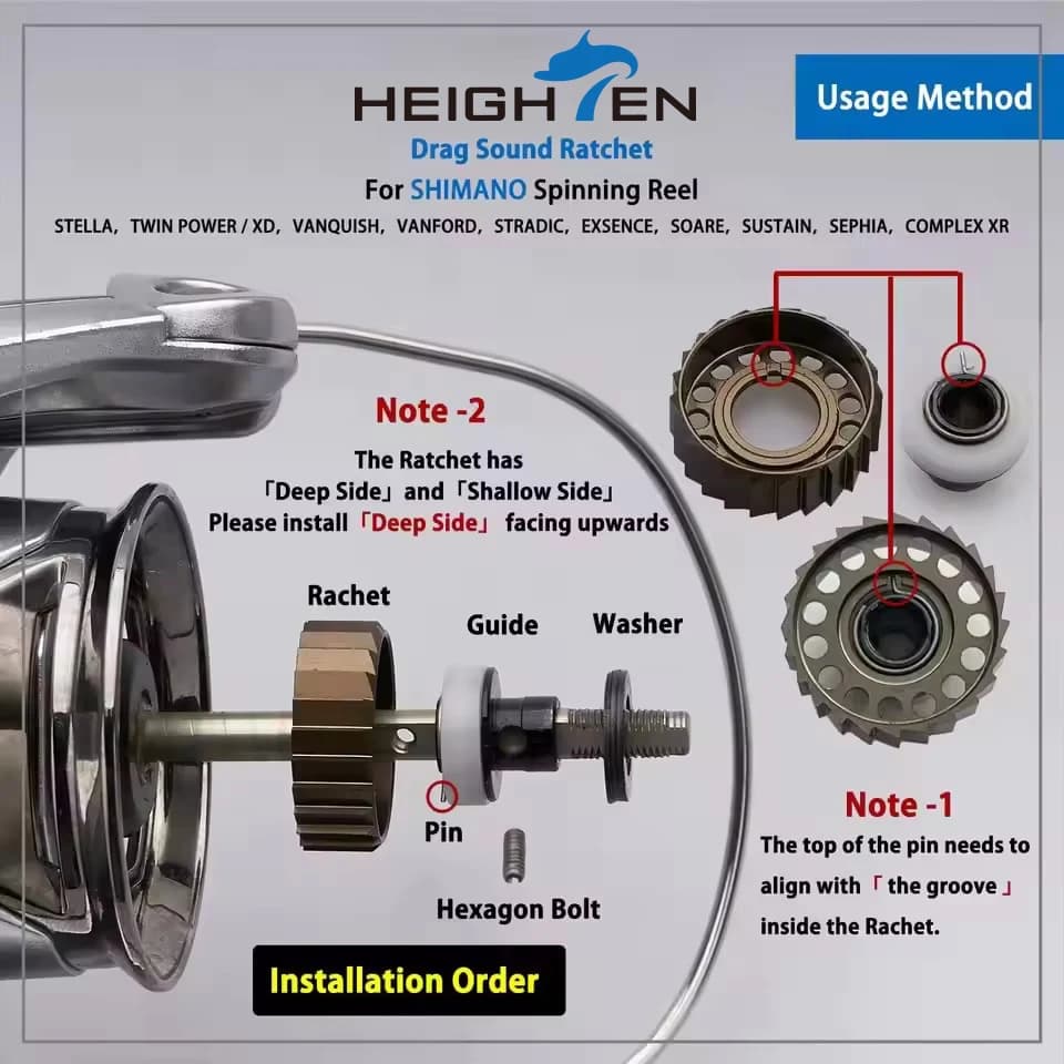 Cliquet anti-retour et dragueur spécial HEIGHTEN pour moulinet Shimano Stella Vanquish Twinpower Stradic