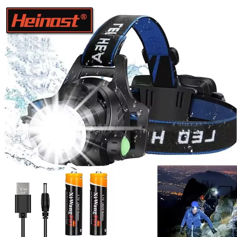 Lampe frontale LED T6 pêche 3 modes zoom étanche super lumineuse avec batteries 18650 rechargeables